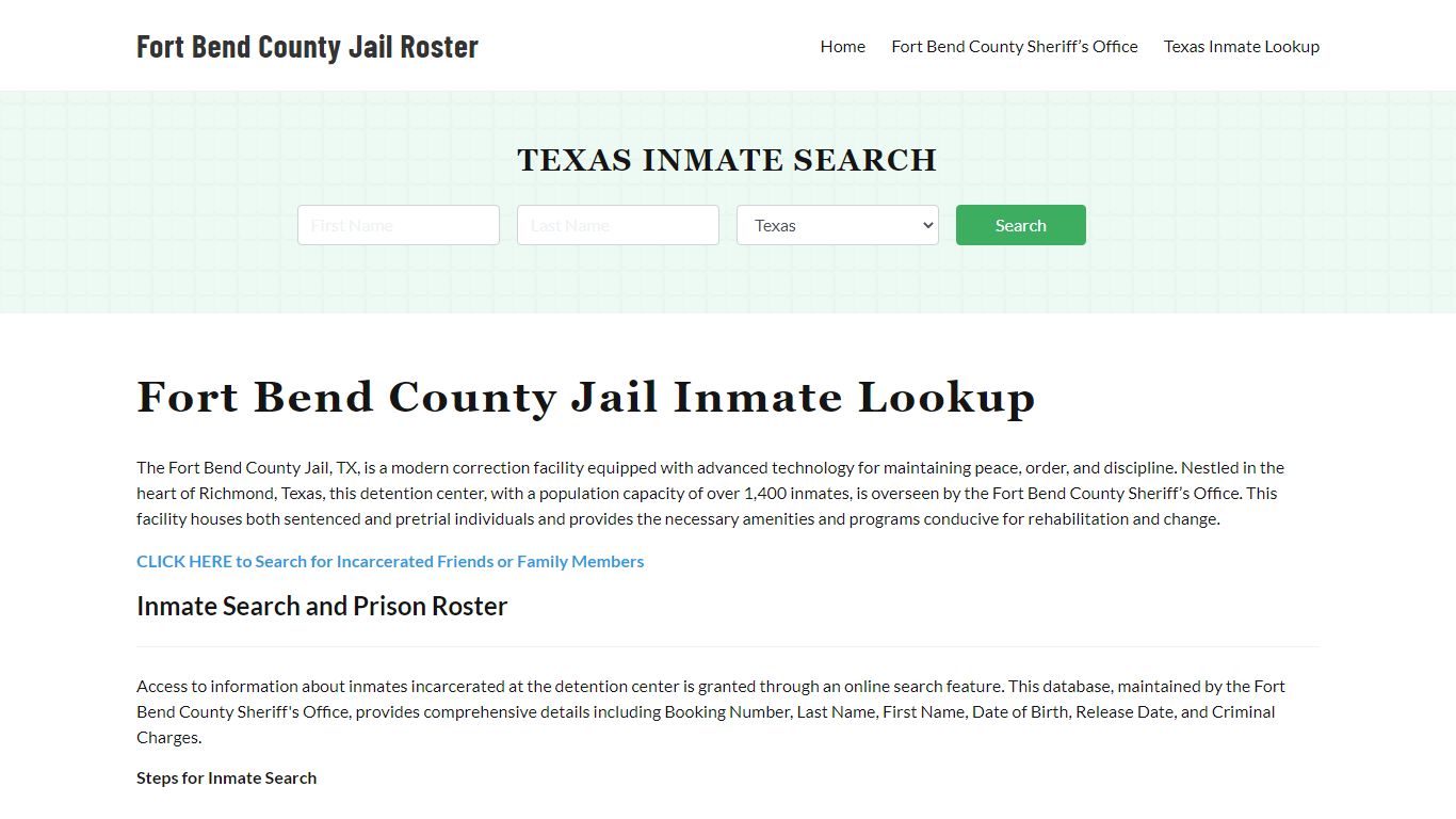 Fort Bend County Jail Roster Lookup, TX, Inmate Search